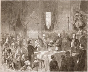 En frimurerisk dåb i Fraternelle Amitives loge i 1861.
