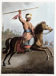 En mamluk på sin hest - i "Udsigter i Egypten, Palæstina og andre dele af Det Osmanniske Rige"""