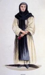 En celestin, religiøs af ordenen grundlagt i 1254 af Célestin V. Indgravering af det 19. århundrede