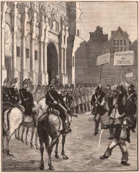 En gruppe socialister demonstrerer mod Louis Napoleon Bonapartes reformer, 1849 på Champ de Mars i Paris