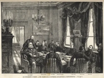 Et møde i den europæiske konference i Konstantinopel Serbien-Bulgarsk Krig, Tyrkiet - Serbo-Bulgarsk Krig - Et møde i den diplomatiske konference i Konstantinopel - 1885 - i det berømte univers i 1886 (Alexander af Nalidov (Nelidoff) (1835-1910) -