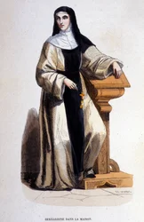 En nonne Bernardine, medlem af Saint Benedict Order reformeret i det 12. århundrede af Saint Bernard. Indgravering af det 19. århundrede.