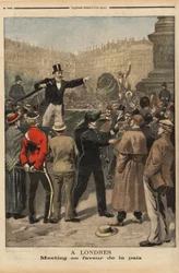 Et fredsmøde i Transvaal, Trafalgar Square, London. Indgravering i "" Le petit journal"" 8/9/1899. Selva samling.