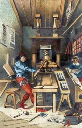 Et trykkeri i 1400-tallet.