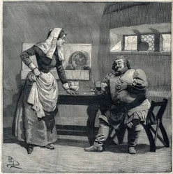 En scene af "Falstaff" fra Operaens eponym af Giuseppe Verdi blev skabt i 1893. Indgravering i "" Le Parisien""
