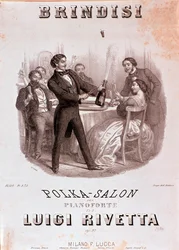 En skålscene. Illustration af partituret af Brindisi polka af Rivetta