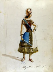 Abigaille kostume i operaen af Giuseppe Verdi (1813 - 1901), "" Nabucco""" først kaldet "" Nabucodonosor"" Museum of the Scala