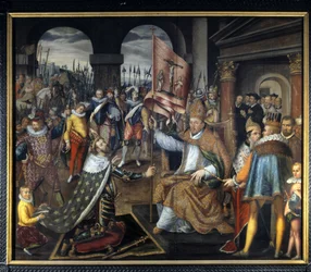 Afsættelse af Henrik IV (1553 - 1610) i 1572 - anonymt maleri fra det 16. århundrede, katedralen i Tournai