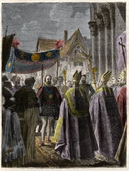Afsættelse af Henrik IV og konvertering til katolicismen i St. Denis den 15. juli