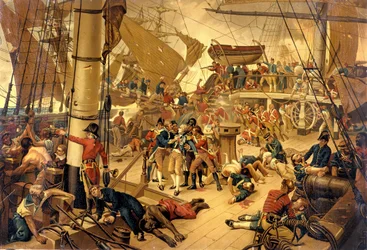 Admiral Nelson sår alvorligt på Victory Bridge under slaget ved Trafalgar den 21/10/1805.