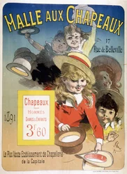 Reklameplakat for "Halle aux hats", rue de Belleville i Paris