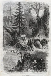 Æolsharpe - vindharpe - Arpa eolia - vindharpe - musikinstrument spillet af vinden - kobberstik fra 1860