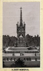 Albert Memorial, London, England. Slutningen af det 19. århundredes kromolitografi.