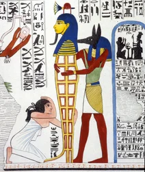 Anubis og en mumie - i "" Monuments of Egypt and Upper Nubia"" af Ippolito Rosellini (Rossellini).
