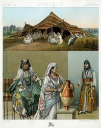 Arabisk telt, algeriske kvindekostumer - i "" Le costume historique"" af Racinet