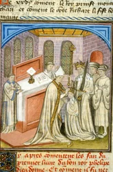 Ærkebiskop kronede Philippe Auguste i 1179 - Belysning af middelalderen (ref. 512, 226r) Anmod om tilladelse fra Toulouses kommunale bibliotek (tlf.: 05 62 27 66 66)