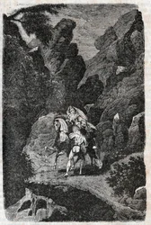 Argie angrebet efter ordre fra sin brudgom - indgravering af 1851 fra "" Furious Roland"" (Orlando furioso) (1500-tallet) af Ludovico Ariosto, kendt som Ariosta - Udgave oversat fra italiensk af greven af Tressan og udgivet af Gustave Harvar