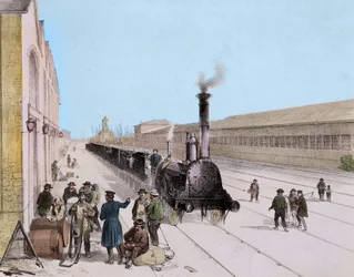 Ankomst af godstoget Paris Orleans Line - Indgravering af det 19. århundrede - Privee Collection