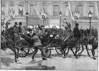 Mordet på republikkens præsident Sadi Carnot (1837-1894) begået af anarkisten Caserio. 24. juni 1894.
