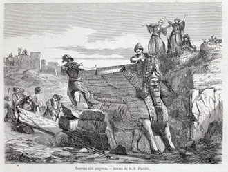 Assyrisk vinget tyr på stedet for Nineve - i “” Tour du monde”” 1. sem. 1863.
