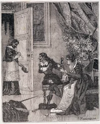 På det tidspunkt, hvor Marie de Medicis forsvarede sin sag, trådte kardinalen ind (Journee des dupes), en illustration i "Paris a travers les siecles" af Kenouillac