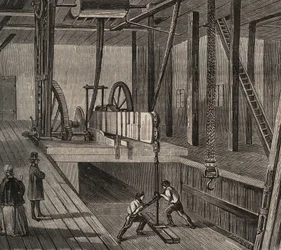 Atelier de drilling du well artesian de Passy. Indgravering fra 1856 i "Le Musee Des Sciences""