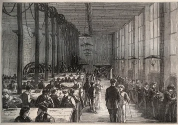 Jernværksted - Kommunal Lærlingeskole på Boulevard de la Villette i Paris i 1875 - gravering