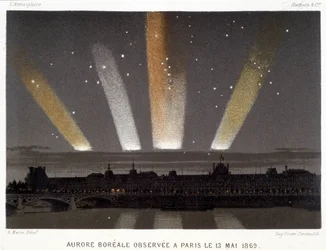 Aurora Borealis observeret i Paris den 13/05/1869 - i "" Magnetism and Electricity"" af Amédée Guillemin