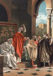 Averroes arabisk filosof og læge (1126-1198). fra "Science and its Men" af Louis Figuier. Barcelona 1881