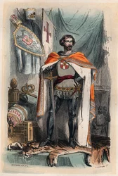 Baldwin I af Konstantinopel - Portræt af Baldwin I, latinsk kejser af Orienten (1171-1206), blev kejser af Konstantinopel ved at deltage i det fjerde korstog. Også kendt som Baldwin IX af Flandern (eller Baldwin VI af Hainaut). Gravering fra 1868