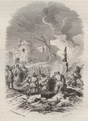 Baldwin V, greve af Flandern (1012-1067) genetablerer politiet i dets stater - Indgravering 1868 i "Belgiens historie fra primitive tider til slutningen af regne af Leopold I" af Theodore Juste (1818-1888) - Privat kollektion