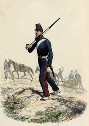 Fransk hærs bjergartilleribataljon i Algeriet i 1830, i "Ancient and Modern Algeria" af Leon Galibert