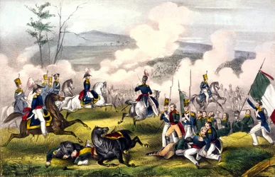 Slaget ved Palo Alto: den 08/05/1846 mellem 2900 amerikanere under general Taylor og 6000 mexicanere under general Arista. Gravering 1800-tallet.