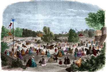 Smukke dage på Bois de Boulogne i Paris. Indgravering i "The Illustrious Universe"