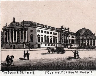 Berlin, Tyskland: udsigt over operaen og kirken St. Hedwig (Opera og Saint Hedwig). i "" Verden illustrerer 168 visninger"" Udateret (slutningen af 1800-tallet)