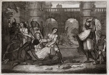 Bible of Royaumont, Gamle Testamente: Jeremias profet. Den hellige profet og hulen. Illustration fra 1811.
