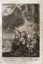 Bible of Royaumont, Det Gamle Testamente: Moses henvender sig til Gud ("Herre, send hvem du skal sende"). Frontispice. Illustration fra 1811.