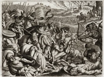 Bible of Royaumont, Det Gamle Testamente: Benjamitternes straf. Benjamins stamme er udryddet. Illustration fra 1811.