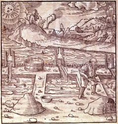 Bitumen høst. Georg Bauer Agricola” De Re metallica”” bog fra det 16. århundrede. Bibl. ved Videnskabsmuseet, Milano.