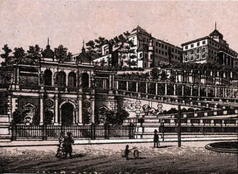 Budapest, Ungarn: udsigt over Bourgbazar (Burghbazaar) i "" Verden illustrerer 168 udsigter"" Udateret (slutningen af det 19. århundrede)
