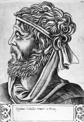 Caius Valerius Catullus dit Catulle (87 - 54 f.Kr.) Imaginært portræt, gravering af det 17. århundrede.