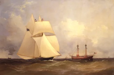 Cambria passerer Sandy Hook efter Transatlantic Race, 1870
