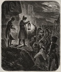 Preussens og Polens kampagne: Kejser Napoleon I (1769-1821) på tærsklen til slaget ved Iena og Auerstaedt 14/10/1805 - Kejser Napoleon I natten før slaget ved Jena-Auerstedt (Jena Auerstedt) mod den preussiske hær den 14. oktober 1805 - Nap