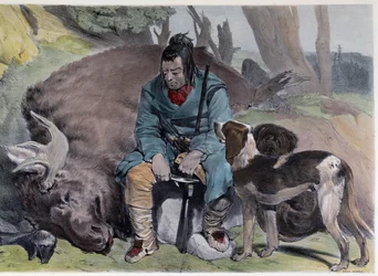 Canadiske Huron Elk Hunt - i "" Shyths sketches in the Canadas"" af Coke Smyth, London