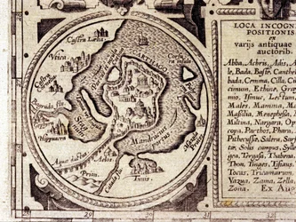 Carthage-udsigt over Tunis-bugten i et historisk atlas fra det 17. århundrede.