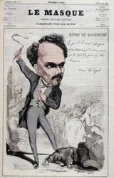 Tegneserie af Henri de Rochefort (1831-1913), fransk journalist og politiker, der viste republikanske holdninger, der var fjendtlige over for det værre. i "Le Masque"" fra 1867