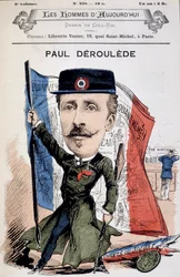 Tegneserie af Paul Déleède (1846-1914), fransk forfatter og politiker. I "Nutidens mænd"".