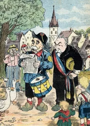 Cartoon representing Georges Clemenceau and Emile Combes campaigning together in the French campaigns for the elections of 1913 (Karikatur, der viser de franske statsmænd Emile Combes og Georges Clemenceau, der stiller op sammen til præsidentvalget i 1913)