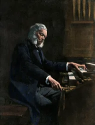 Cesar Franck (1822-1890) spiller orgel i kirken Saint Clothilde i Paris (Frankrig) - Colorisee-illustration