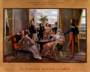 Champagne serveret ved det kongelige bord i 1840 - Reklameplakat for Delbeck-champagnen "" Leverandør af det tidligere hof i Frankrig "", slutningen af 1800-tallet